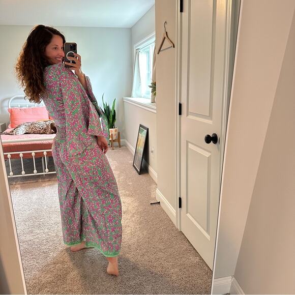 Pure Silk Handmade Green and Purple Top and Pants Set Medium - Picture 6 of 13